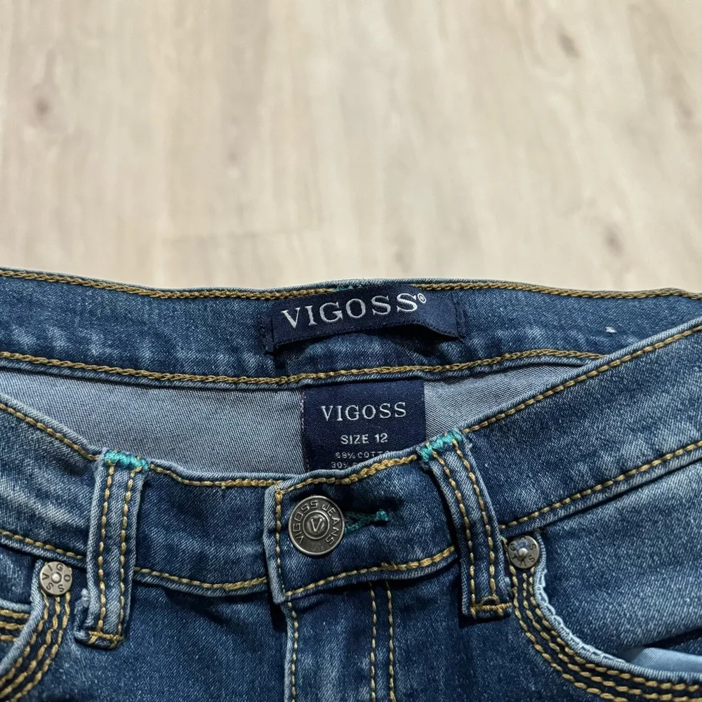 Kids Vigoss Girls Dark Wash Blue Straight Leg Denim Jeans Size 12 L